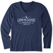 Life Is Good Positive Lifestyle Long Sleeve V-Neck Tee – navy women’s shirt with classic logo and dog graphic.