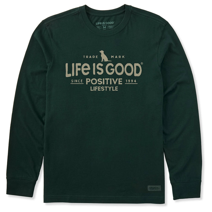Life Is Good Positive Lifestyle Long Sleeve Tee – forest green men’s shirt with logo and positive message design.