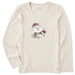 Life Is Good Snowman with Red Wine Long Sleeve V-neck Tee – women’s cream shirt featuring snowman in Santa hat holding a glass of red wine.