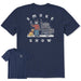 Life Is Good Snowy Smoke Show Jake & Rocket Tee – navy men’s shirt with large BBQ graphic on back and small smoker design on front.