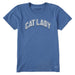 Life Is Good Women's Cat Lady Tee – short sleeve blue graphic shirt with bold CAT LADY text on the front, classic fit Crusher-Lite fabric