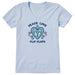 Light blue Life Is Good women’s V-neck Crusher Tee with “Peace Love Flip Flops” graphic and daisy flowers