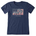 Life is Good Women’s Flower Flag Tee in navy with American flag and floral graphic design.