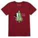 Life Is Good Merry Catmas Tee – red women’s shirt featuring black and white cat climbing a Christmas tree with ‘Merry Catmas’ text.