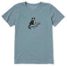 Life is Good Women’s Oops Cat Crusher Tee in blue featuring black and white cat knocking over wine glass with Ooops text.