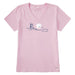 Life Is Good Women's Roam Beach Crusher Tee in soft pink with v-neck, short sleeves, and beach scene graphic