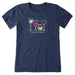 Life Is Good Women’s Wine Glasses Tee front view – navy t-shirt with wine glass graphic