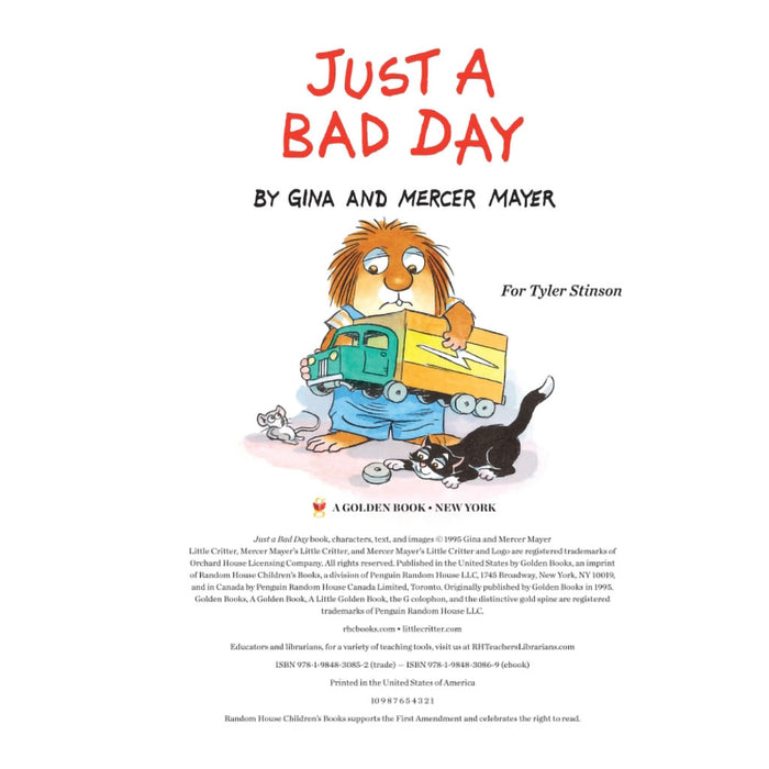 Book cover of 'Just a Bad Day' by Gina and Mercer Mayer with a cartoon character and text.