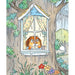 Cartoon character looking out of a window in a treehouse with raindrops falling.