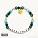Little Words Project Made In Oz bracelet inspired by Wicked with green and aqua beads, letter beads, and gold Wicked charm