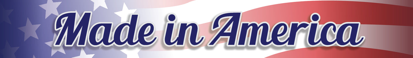Banner with 'Made in America' text on a background of American flags.