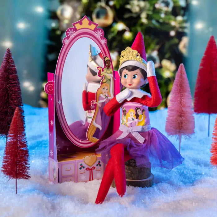Elf on the Shelf Disney Princess 2-in-1 Standing Clothes Set featuring Disney Princess-themed clothing accessories for festive elf displays.