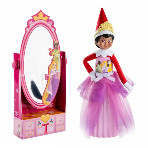 Elf on the Shelf Disney Princess 2-in-1 Standing Clothes Set featuring Disney Princess-themed clothing accessories for festive elf displays.