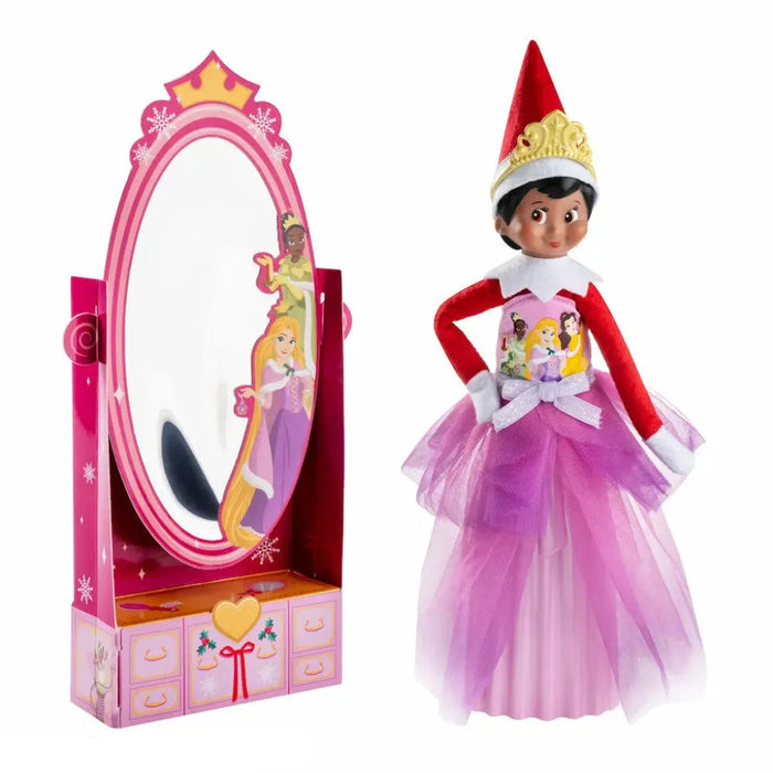 Elf on the Shelf Disney Princess 2-in-1 Standing Clothes Set featuring Disney Princess-themed clothing accessories for festive elf displays.