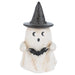 Halloween-themed figurine with a witch hat and bat on a white background