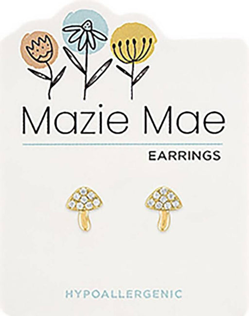 Mazie Mae gold mushroom stud earrings featuring a polished gold-tone mushroom design for everyday wear and nature-inspired style.