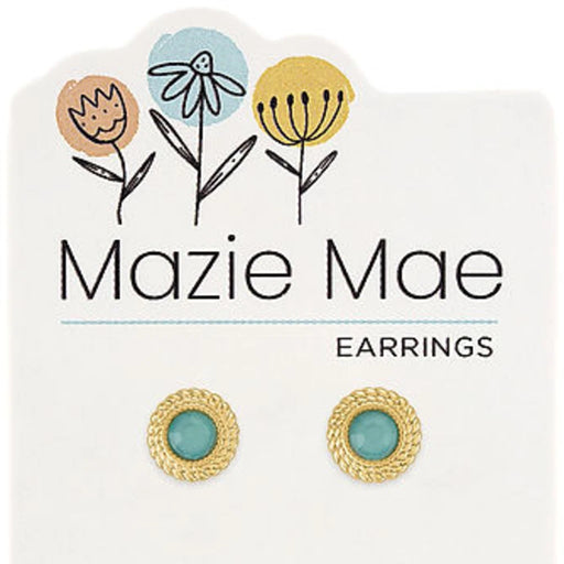 Elegant Maze Mae earrings in gold and turquoise, showcasing a stylish maze pattern.