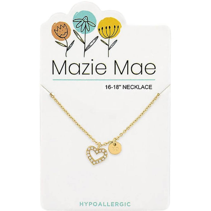 This Mazie Mae Gold Open White Opal Heart & “XO” Dangle Necklace features a delicate open heart set with a glowing white opal stone