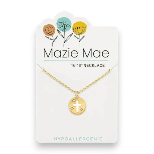 The Mazie Mae Gold Round Enamel Cross Necklace makes a bold statement of faith.