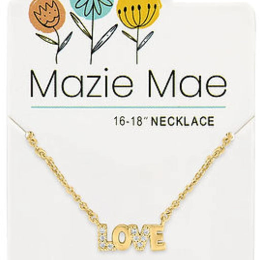 An artistic necklace with the word "love" prominently featured, representing deep feelings and relationships.