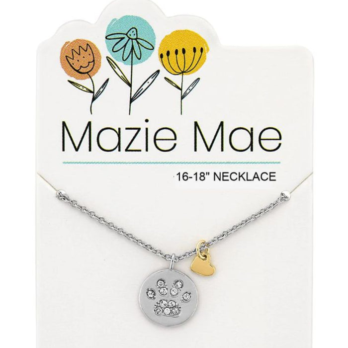 Silver Paw Print Pendant & Gold Heart Dangle Mazie Mae Necklace 