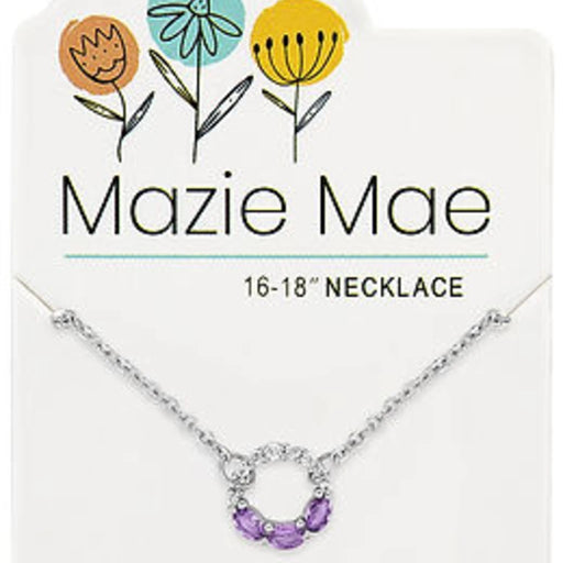 A silver chain necklace featuring a prominent purple stone as its centerpiece.