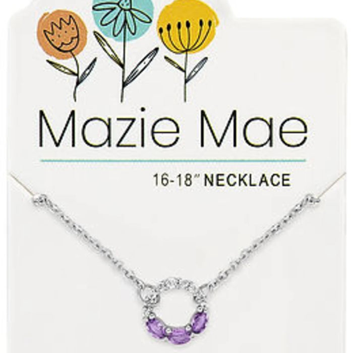 A silver chain necklace featuring a prominent purple stone as its centerpiece.