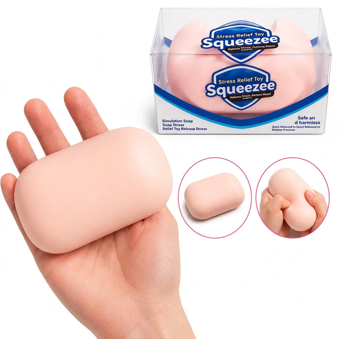 Modek Sports Crunchy Soap Squeeze Ball measuring 3.5 inches, featuring a smooth soap-shaped exterior and crunchy sensory bead filling.