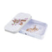  A white tin box featuring a cute bunny design on the lid, suitable for storage or decoration.