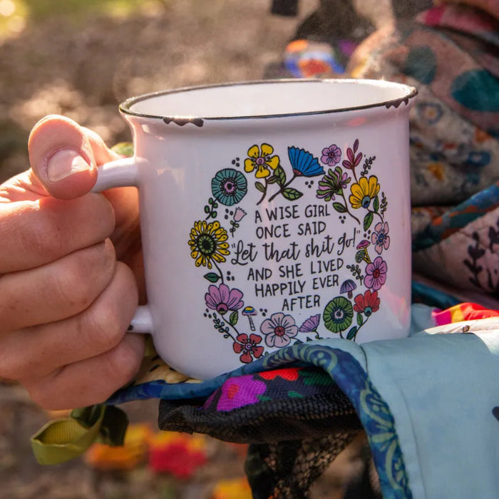 Wise Girl camp-style coffee mug with a playful message for everyday sipping.