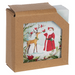 Coasters in a box with Christmas design featuring Santa Claus and a deer on a white background.