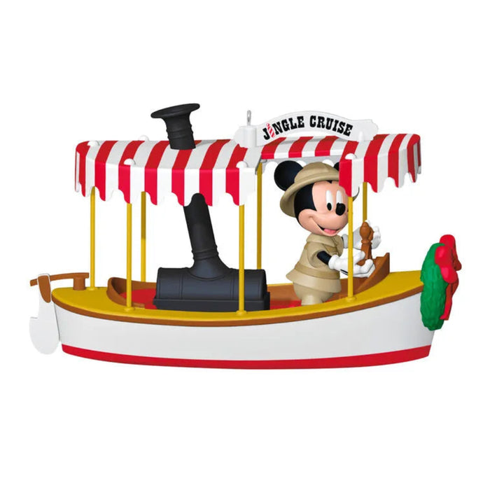 Toy boat with a character on it, resembling a scene from 'Jungle Cruise'.