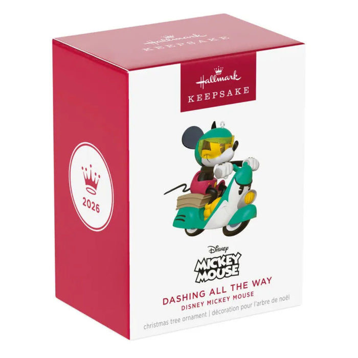 Hallmark 2026 Disney Mickey Mouse ornament packaging on a white background