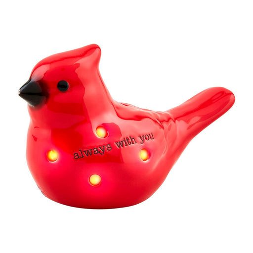 Mud Pie Light-Up Cardinal Sitter – red ceramic cardinal with soft LED lights and “Always with you” engraving.