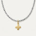 Enewton Design Signature Cross 15-inch choker necklace featuring bright silver faceted hematite 2mm beads and a gold cross charm.