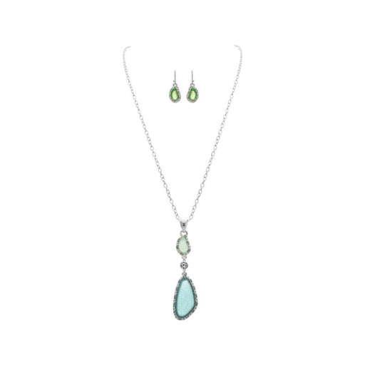 Rain Jewelry Silver Blue Green Abstract Sea Gems Necklace Set featuring silver-toned links with blue and green abstract sea gem accents, creating a coastal-inspired look with coordinating pieces for everyday or special occasions.
