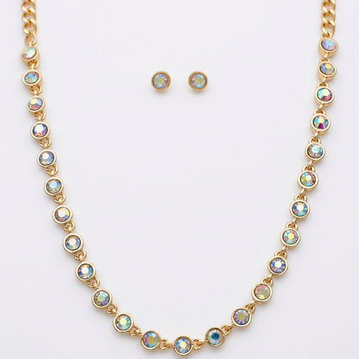 Rain Jewelry gold-tone necklace set with round aurora borealis crystal links