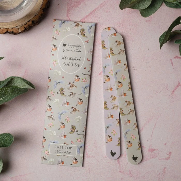 A pair of nail files adorned with a charming bird print, highlighting a unique and stylish appearance.