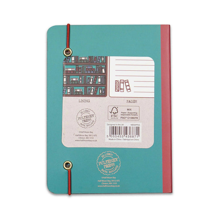 Half Moon Bay My Own Personal Library A6 softcover notebook with book themed design for journaling, writing notes, and organizing ideas.
