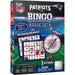 NFL Patriots Bingo game set packaging with graphics and text on a white background