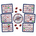 Set of New England Patriots-themed game components including cards and a spinner on a white background.