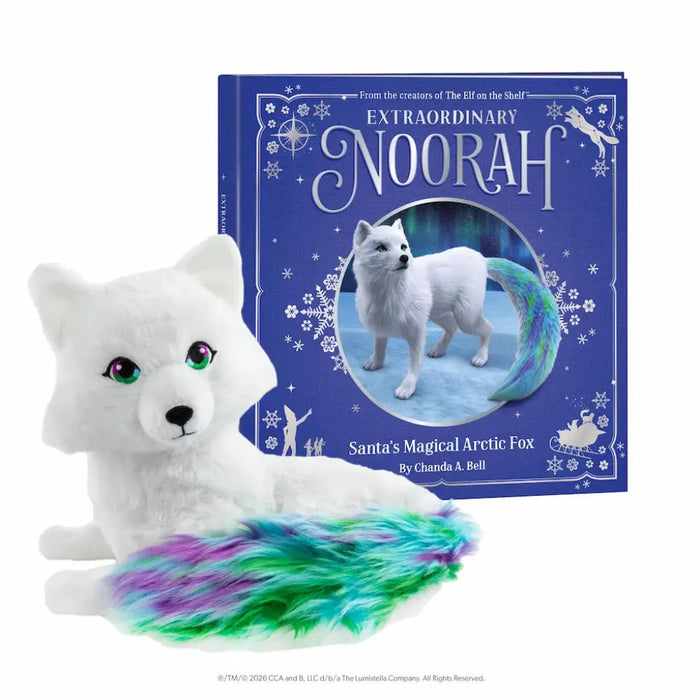 Elf on the Shelf Extraordinary Noorah Santa’s Magical Arctic Fox Book and Plush Set featuring an Arctic fox stuffed toy and coordinating holiday storybook.