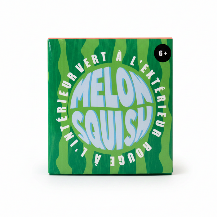 Green packaging with text 'Melon Squish' on a white background