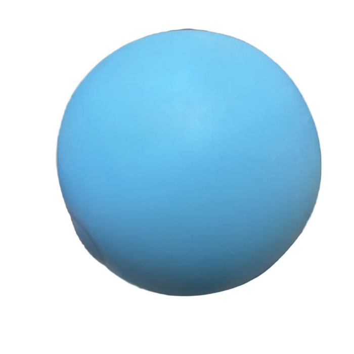 Hand holding a blue stress ball against a white background