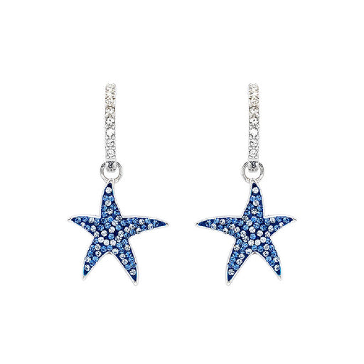 Starfish-shaped earrings adorned with sparkling blue diamonds, showcasing a unique and elegant design.