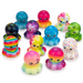 Colorful octopus-shaped toys on a white background