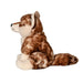 Plush toy Wolf with brown and white fur on a black background