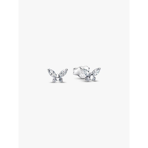 Pandora clear butterfly stud earrings front view with clear sparkling stones
