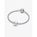 Silver snake chain bracelet featuring the engravable heart charm with a clear stone at the center.