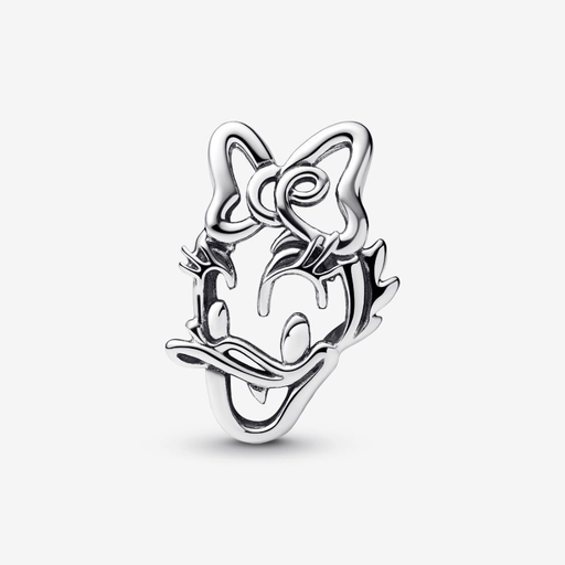 Pandora Disney Daisy Duck Openwork Charm in sterling silver featuring delicate outline design with Daisy’s signature bow and playful expression.